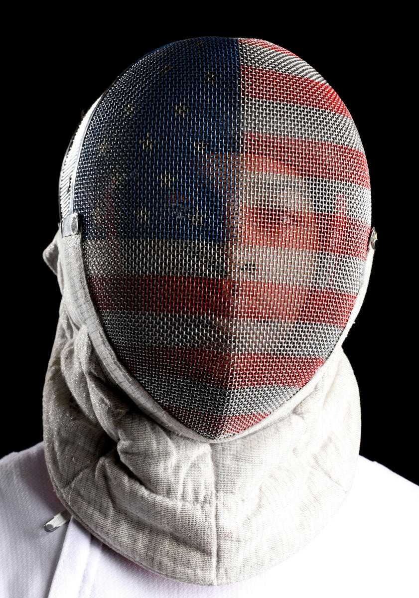 Khalil Thompson, a member of the United States Olympic fencing team, photographed in New York City on April 10, 2021. 